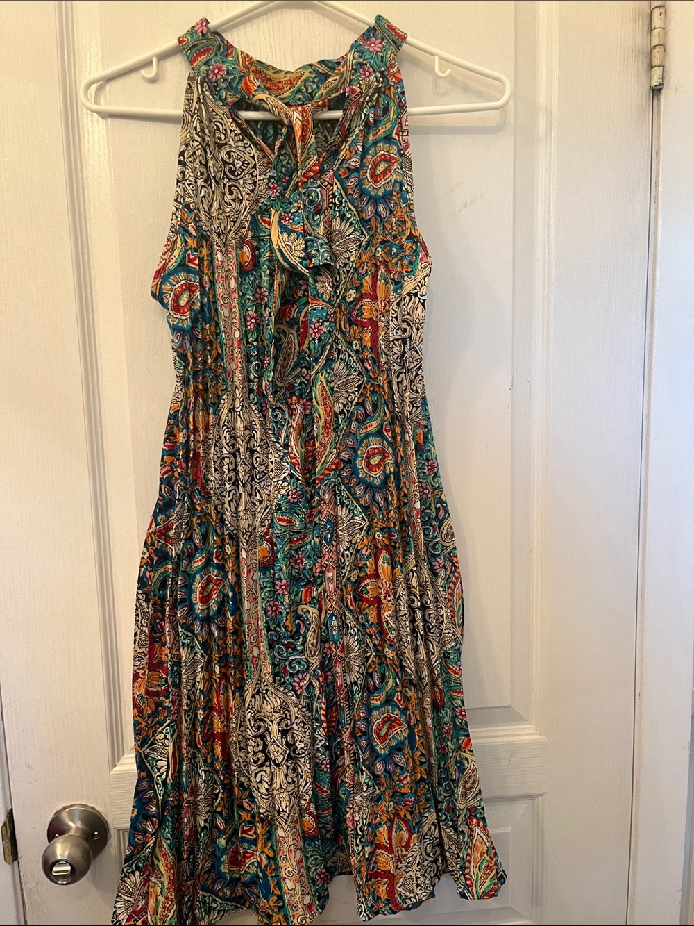 Boho Floral Paisley Sleeveless Midi Dress in Teal Mix